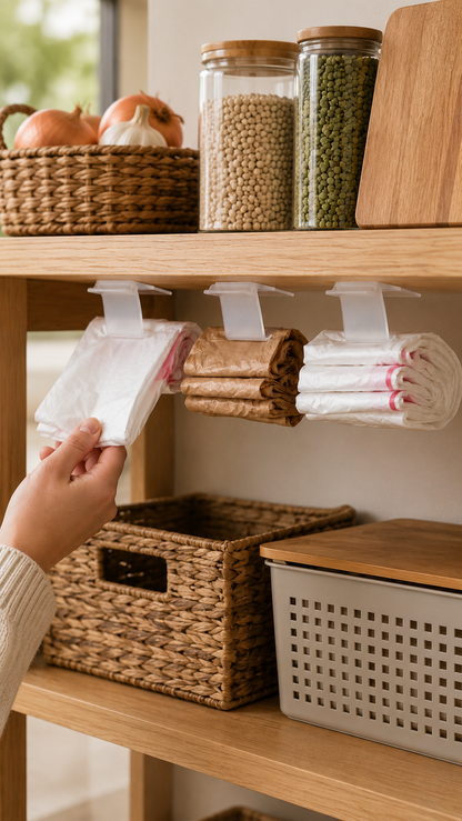 Under-Shelf Bag Organizer Clips