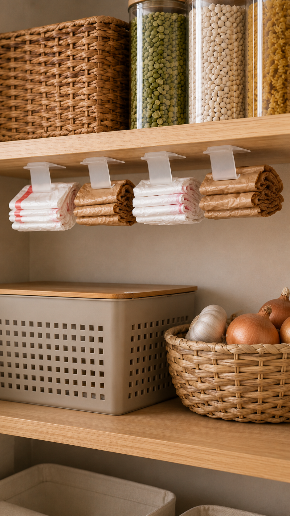 Under-Shelf Bag Organizer Clips